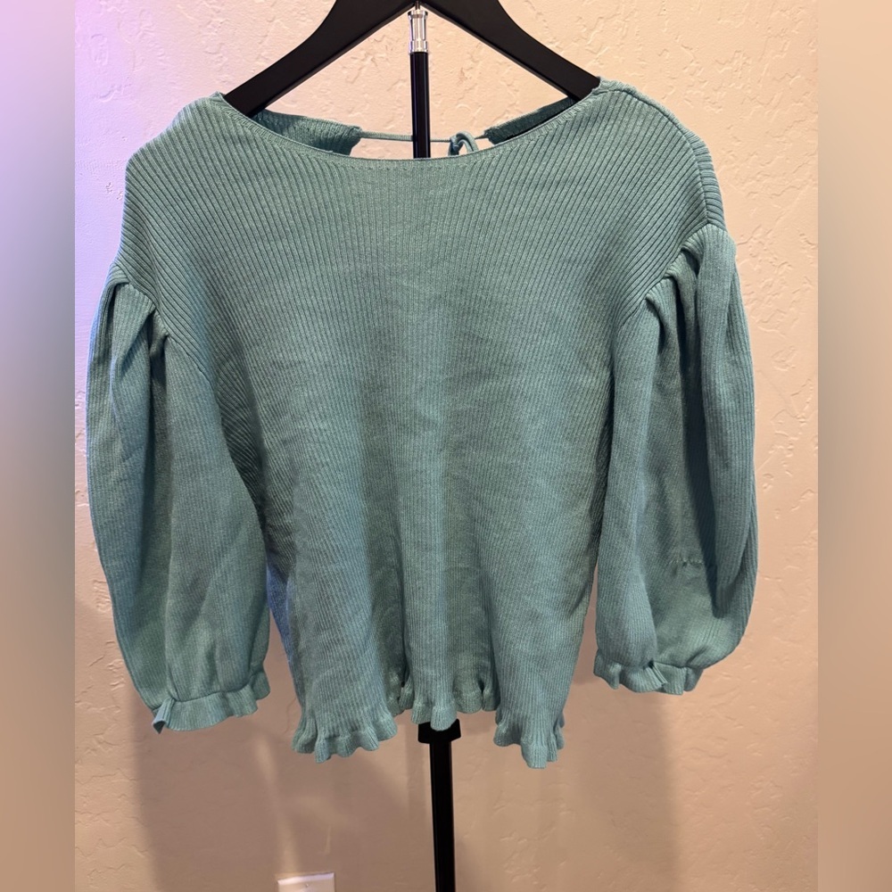 Marc New York Aqua Ribbed Blouse